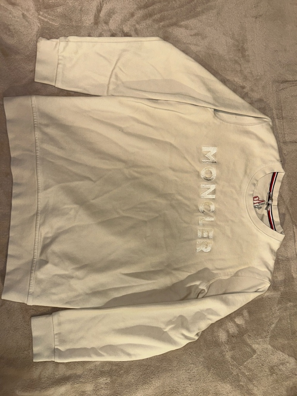 Moncler Cream Embroidered Logo Crewneck Sweatshirt